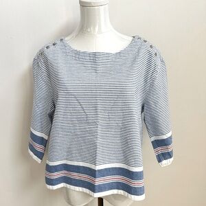 Maeve Anthropologie Women’s Striped 3/4 Sleeve Coastal Grandma Beachy Boxy Top M